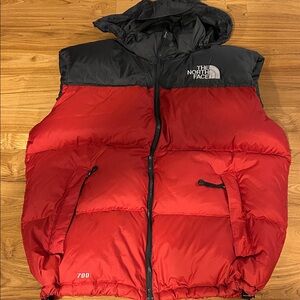 The North Face Men's Nupste Large Black and Red Hooded Puffer Vest